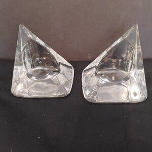 Nybro Sweden Pyramid Candleholder set of 2, Clear Crystal MCM